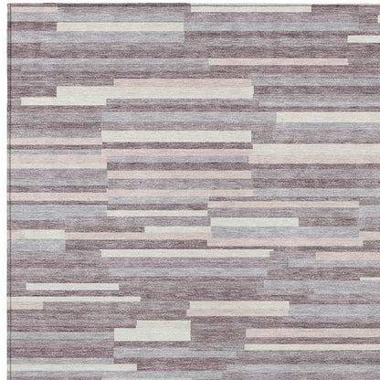 Tabselect Home Line 8' X 10' Lavender Gray And Ivory Striped Washable Indoor Outdoor Area Rug