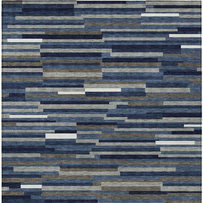 Tabselect Home Line 5' X 8' Navy Blue Gray And Ivory Striped Washable Indoor Outdoor Area Rug