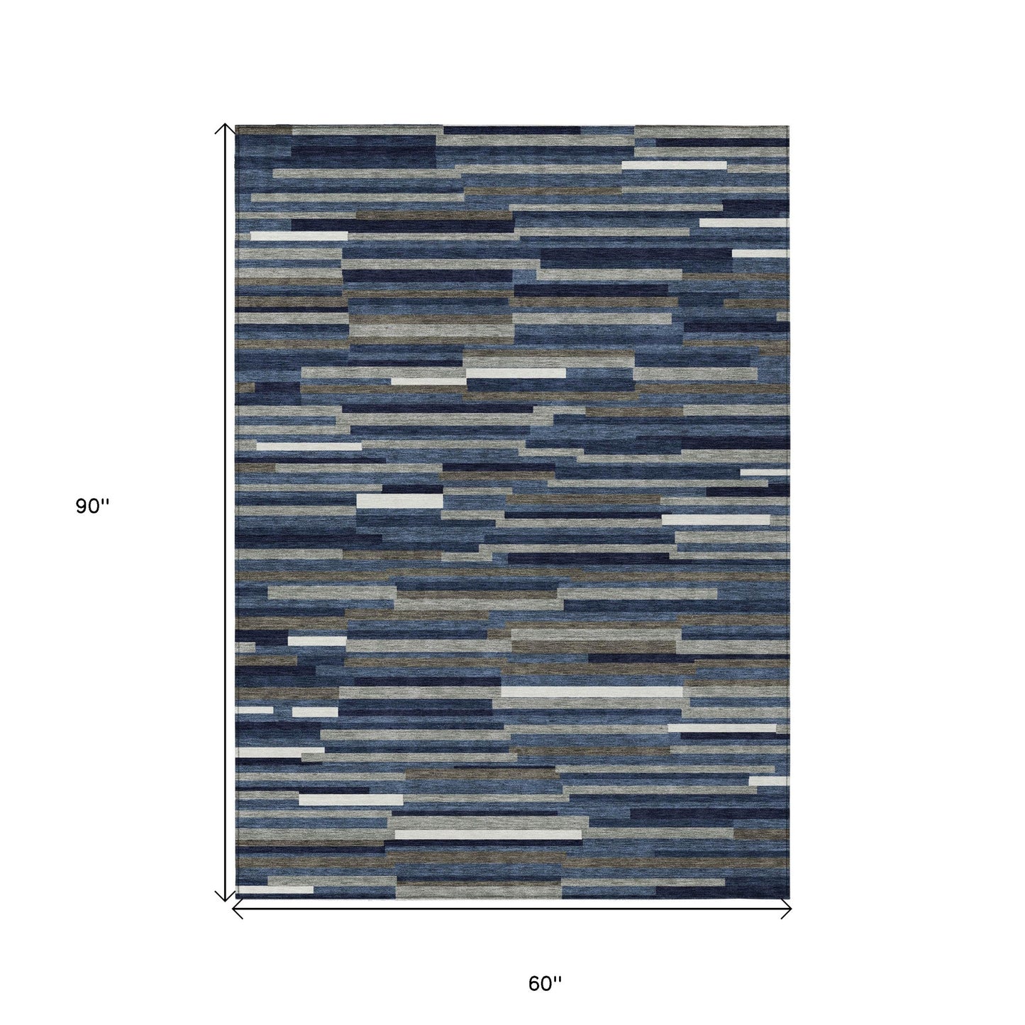 Tabselect Home Line 5' X 8' Navy Blue Gray And Ivory Striped Washable Indoor Outdoor Area Rug