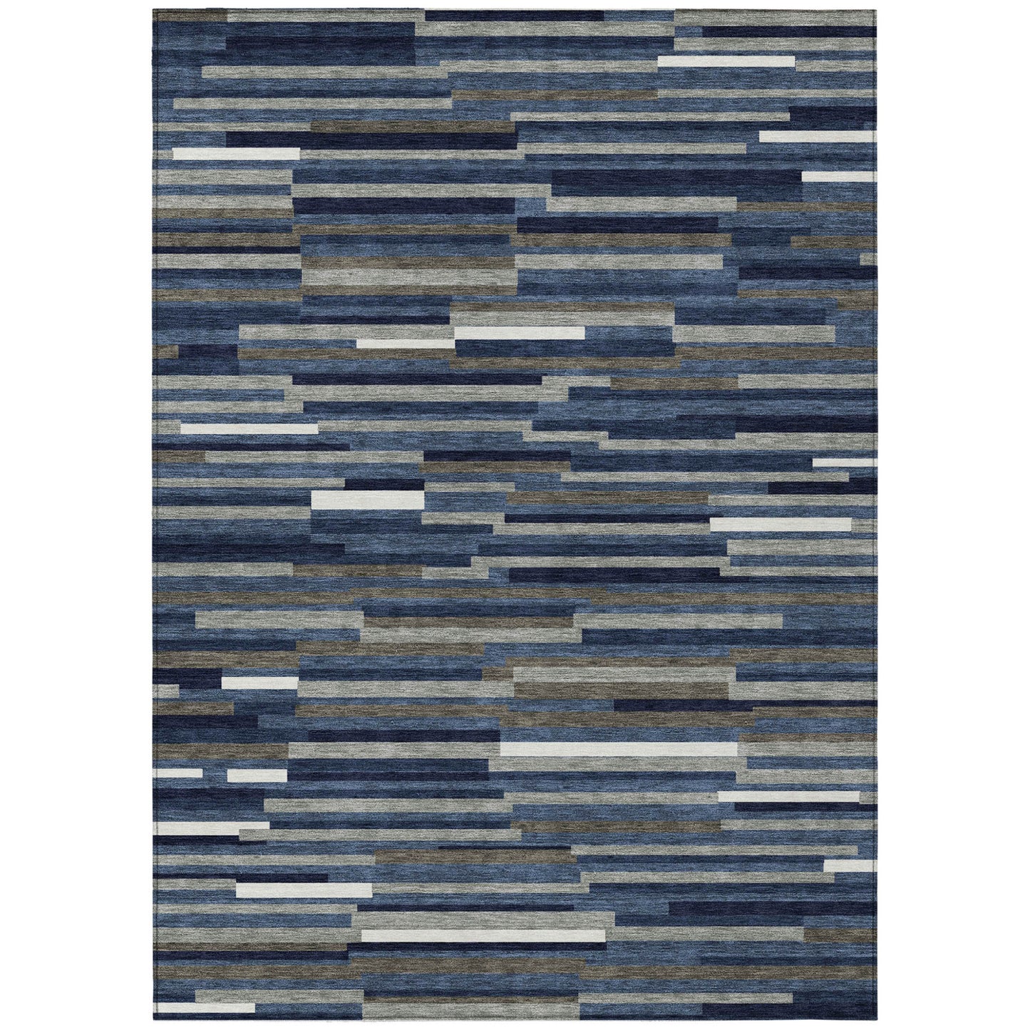 Tabselect Home Line 5' X 8' Navy Blue Gray And Ivory Striped Washable Indoor Outdoor Area Rug