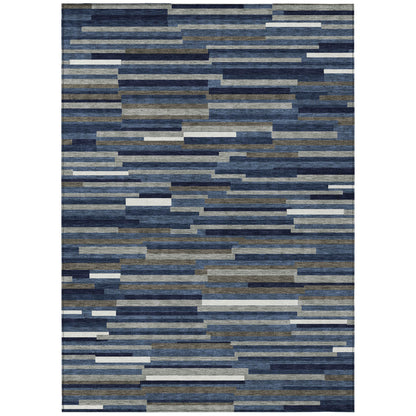 Tabselect Home Line 5' X 8' Navy Blue Gray And Ivory Striped Washable Indoor Outdoor Area Rug