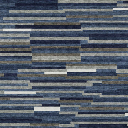 Tabselect Home Line 5' X 8' Navy Blue Gray And Ivory Striped Washable Indoor Outdoor Area Rug