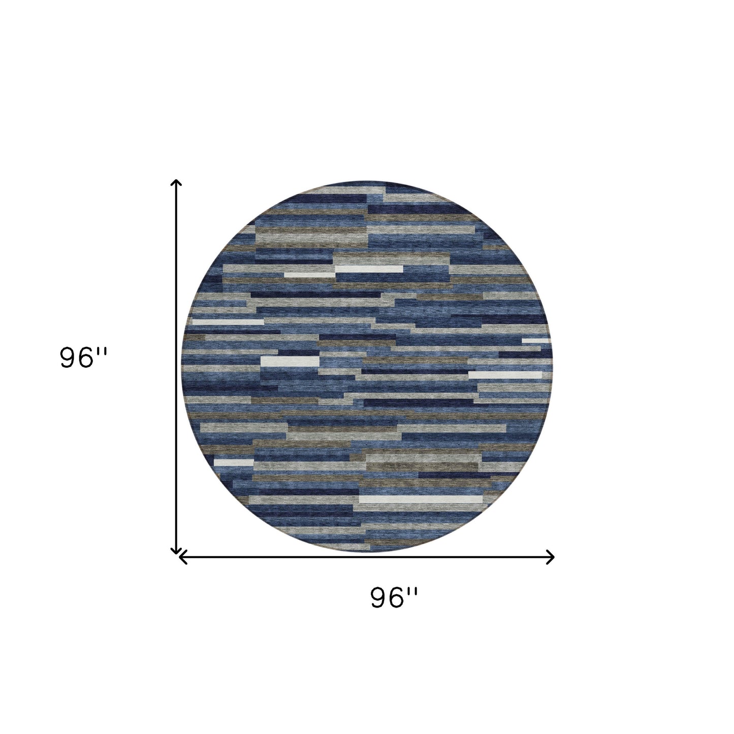 Tabselect Home Line 8' Navy Blue Gray And Ivory Round Striped Washable Indoor Outdoor Area Rug
