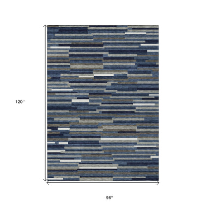 Tabselect Home Line 8' X 10' Navy Blue Gray And Ivory Striped Washable Indoor Outdoor Area Rug