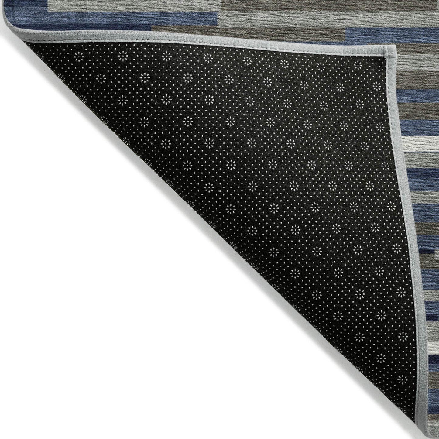 Tabselect Home Line 8' X 10' Navy Blue Gray And Ivory Striped Washable Indoor Outdoor Area Rug