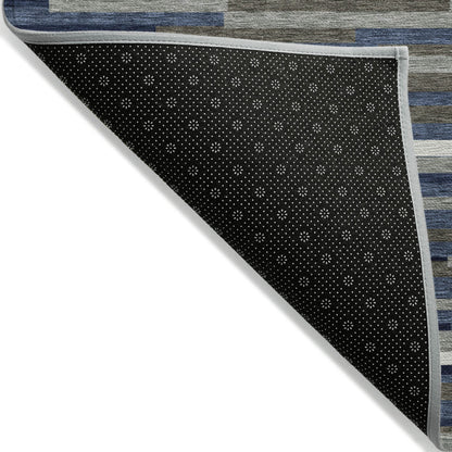 Tabselect Home Line 8' X 10' Navy Blue Gray And Ivory Striped Washable Indoor Outdoor Area Rug
