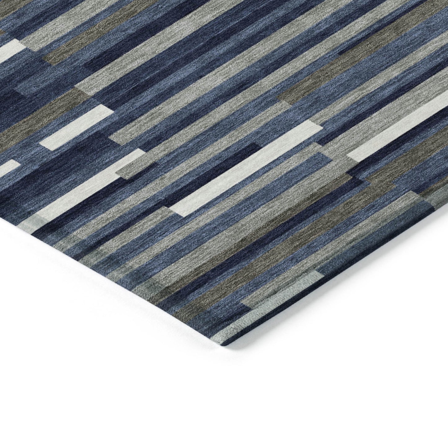 Tabselect Home Line 8' X 10' Navy Blue Gray And Ivory Striped Washable Indoor Outdoor Area Rug