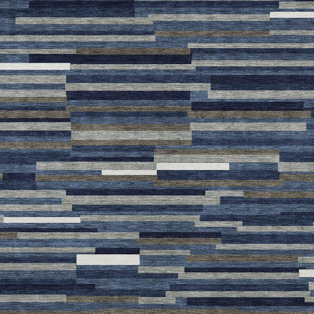 Tabselect Home Line 8' X 10' Navy Blue Gray And Ivory Striped Washable Indoor Outdoor Area Rug