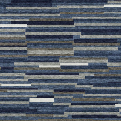 Tabselect Home Line 8' X 10' Navy Blue Gray And Ivory Striped Washable Indoor Outdoor Area Rug
