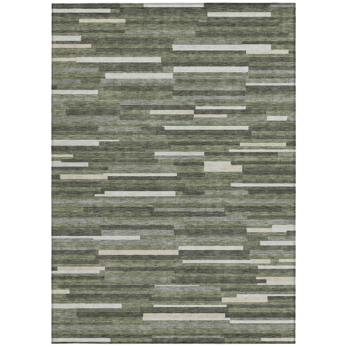 Tabselect Home Line 5' X 8' Olive Green Gray And Ivory Striped Washable Indoor Outdoor Area Rug
