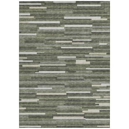 Tabselect Home Line 5' X 8' Olive Green Gray And Ivory Striped Washable Indoor Outdoor Area Rug