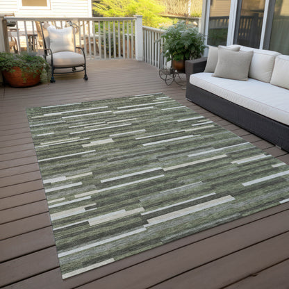 Tabselect Home Line 5' X 8' Olive Green Gray And Ivory Striped Washable Indoor Outdoor Area Rug