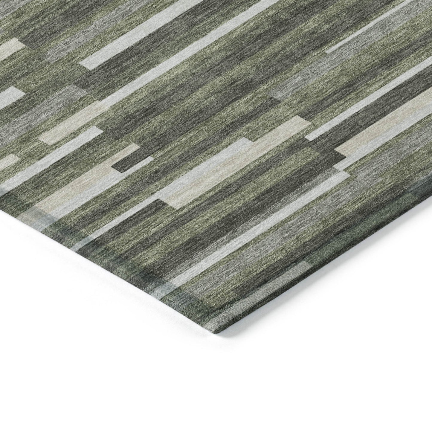 Tabselect Home Line 5' X 8' Olive Green Gray And Ivory Striped Washable Indoor Outdoor Area Rug