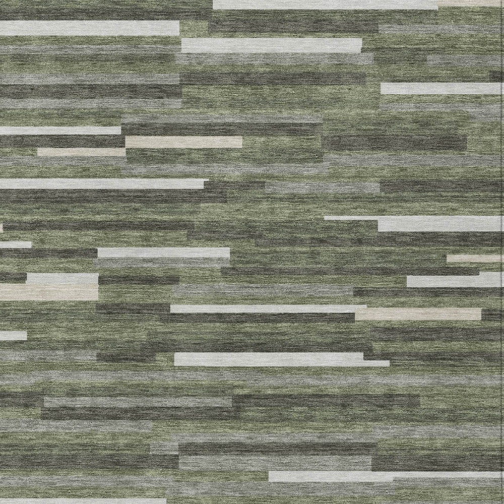 Tabselect Home Line 5' X 8' Olive Green Gray And Ivory Striped Washable Indoor Outdoor Area Rug