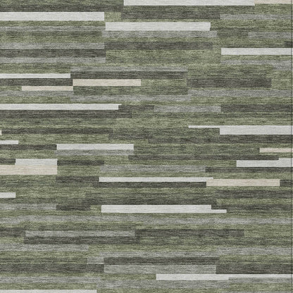 Tabselect Home Line 5' X 8' Olive Green Gray And Ivory Striped Washable Indoor Outdoor Area Rug