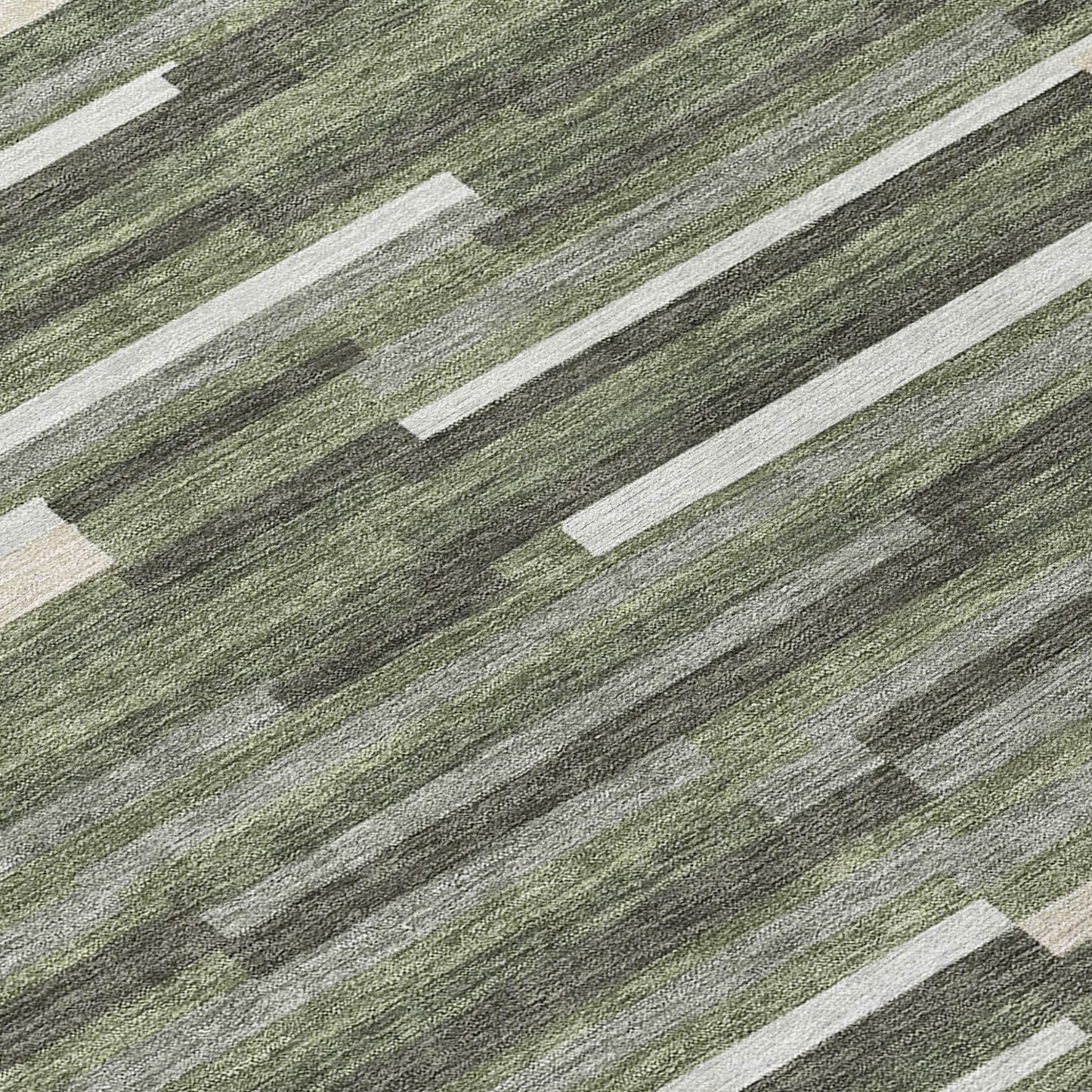 Tabselect Home Line 5' X 8' Olive Green Gray And Ivory Striped Washable Indoor Outdoor Area Rug
