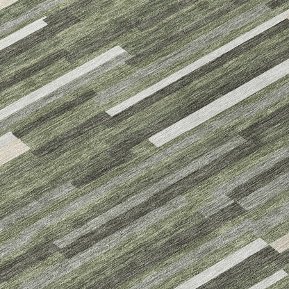 Tabselect Home Line 5' X 8' Olive Green Gray And Ivory Striped Washable Indoor Outdoor Area Rug