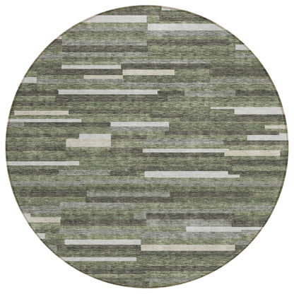 Tabselect Home Line 8' Olive Green Gray And Ivory Round Striped Washable Indoor Outdoor Area Rug