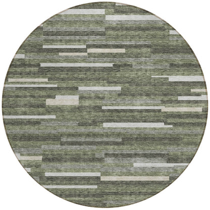 Tabselect Home Line 8' Olive Green Gray And Ivory Round Striped Washable Indoor Outdoor Area Rug