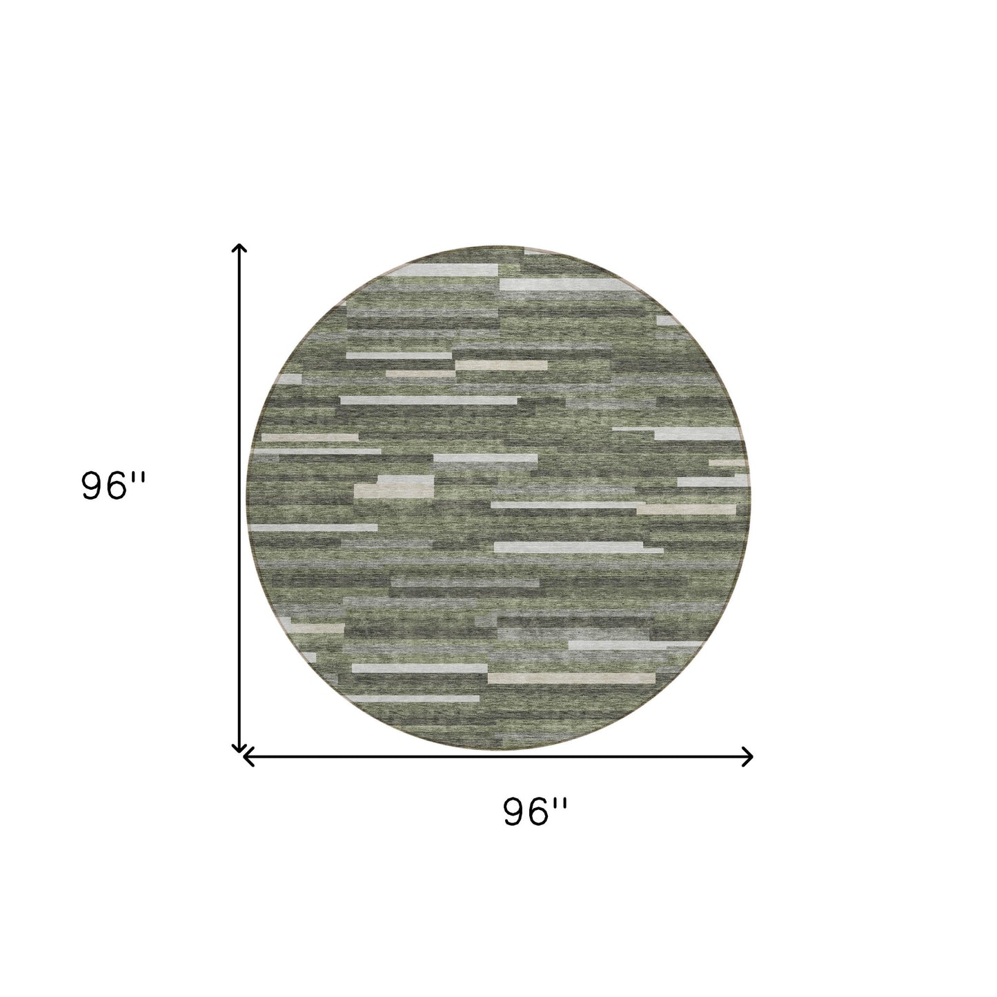 Tabselect Home Line 8' Olive Green Gray And Ivory Round Striped Washable Indoor Outdoor Area Rug