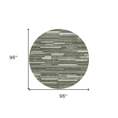 Tabselect Home Line 8' Olive Green Gray And Ivory Round Striped Washable Indoor Outdoor Area Rug