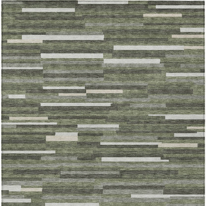 Tabselect Home Line 8' X 10' Olive Green Gray And Ivory Striped Washable Indoor Outdoor Area Rug