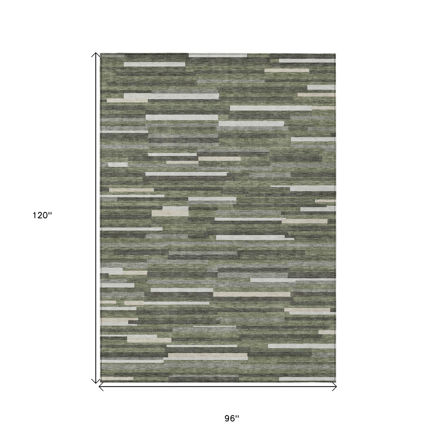 Tabselect Home Line 8' X 10' Olive Green Gray And Ivory Striped Washable Indoor Outdoor Area Rug