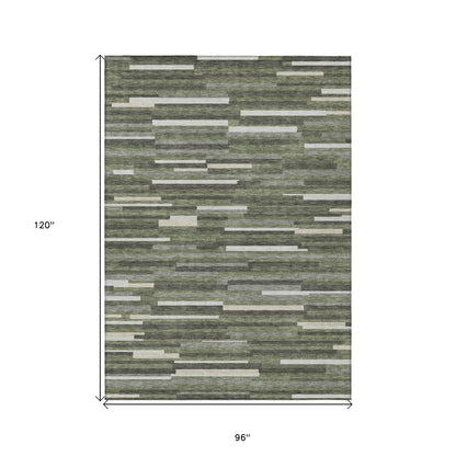 Tabselect Home Line 8' X 10' Olive Green Gray And Ivory Striped Washable Indoor Outdoor Area Rug