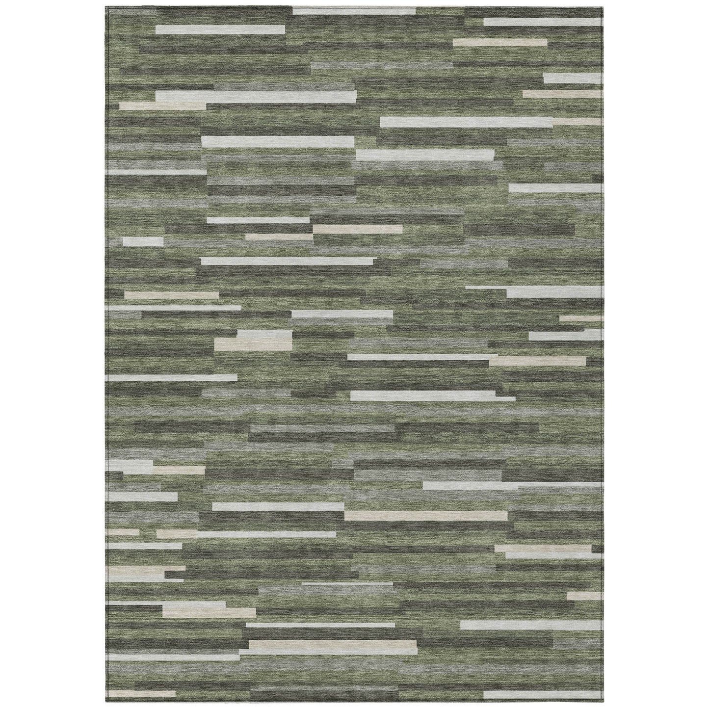 Tabselect Home Line 8' X 10' Olive Green Gray And Ivory Striped Washable Indoor Outdoor Area Rug