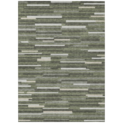 Tabselect Home Line 8' X 10' Olive Green Gray And Ivory Striped Washable Indoor Outdoor Area Rug