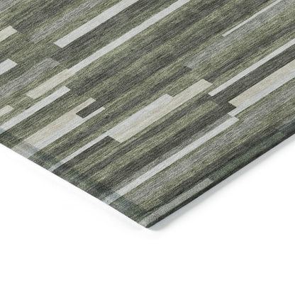 Tabselect Home Line 8' X 10' Olive Green Gray And Ivory Striped Washable Indoor Outdoor Area Rug