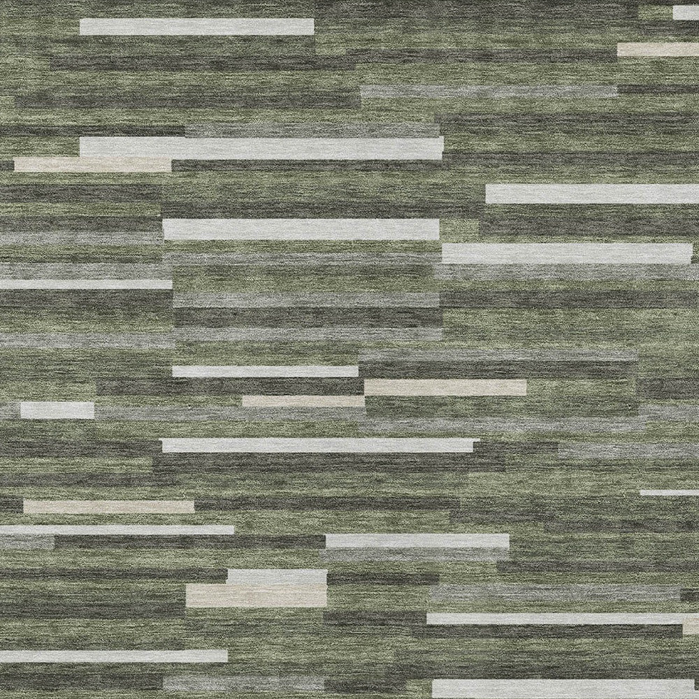 Tabselect Home Line 8' X 10' Olive Green Gray And Ivory Striped Washable Indoor Outdoor Area Rug