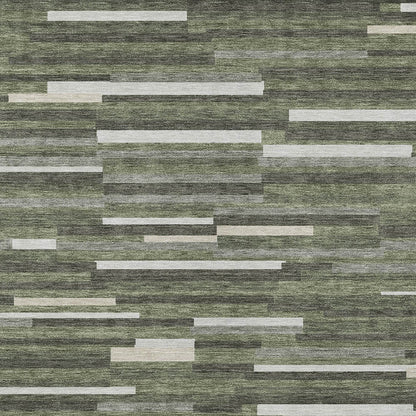 Tabselect Home Line 8' X 10' Olive Green Gray And Ivory Striped Washable Indoor Outdoor Area Rug
