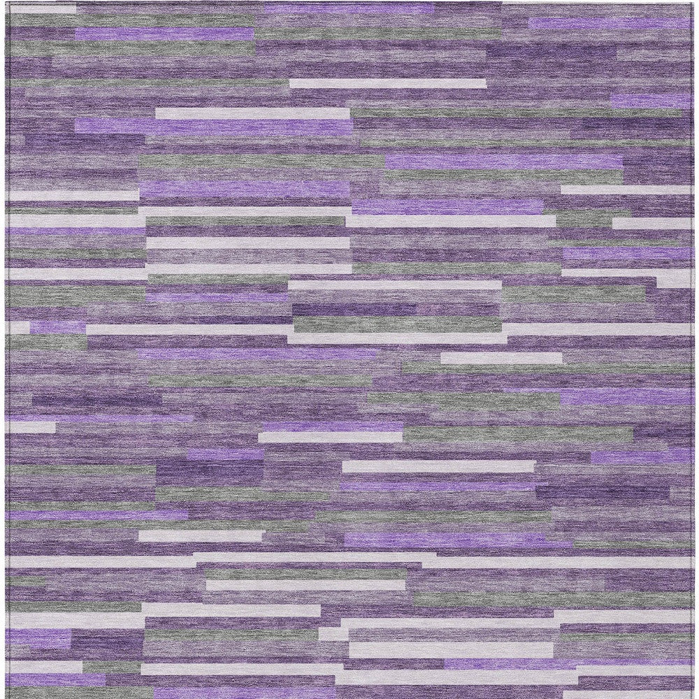 Tabselect Home Line 5' X 8' Purple And Gray Striped Washable Indoor Outdoor Area Rug