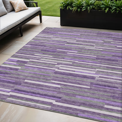 Tabselect Home Line 5' X 8' Purple And Gray Striped Washable Indoor Outdoor Area Rug