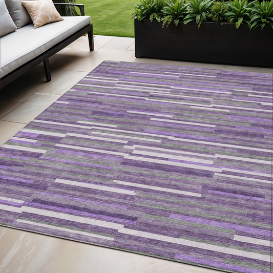 Tabselect Home Line 5' X 8' Purple And Gray Striped Washable Indoor Outdoor Area Rug