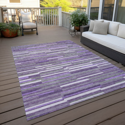 Tabselect Home Line 5' X 8' Purple And Gray Striped Washable Indoor Outdoor Area Rug