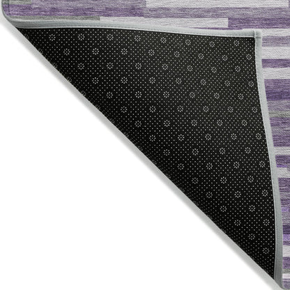 Tabselect Home Line 5' X 8' Purple And Gray Striped Washable Indoor Outdoor Area Rug