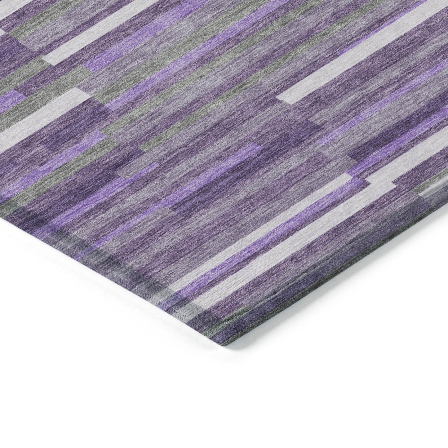 Tabselect Home Line 5' X 8' Purple And Gray Striped Washable Indoor Outdoor Area Rug
