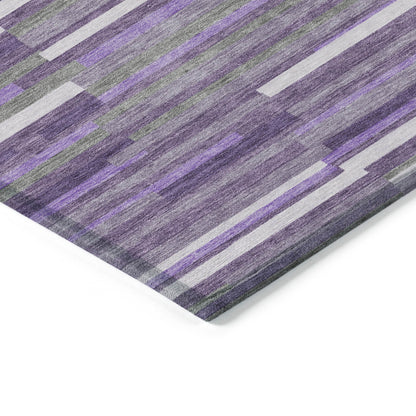 Tabselect Home Line 5' X 8' Purple And Gray Striped Washable Indoor Outdoor Area Rug