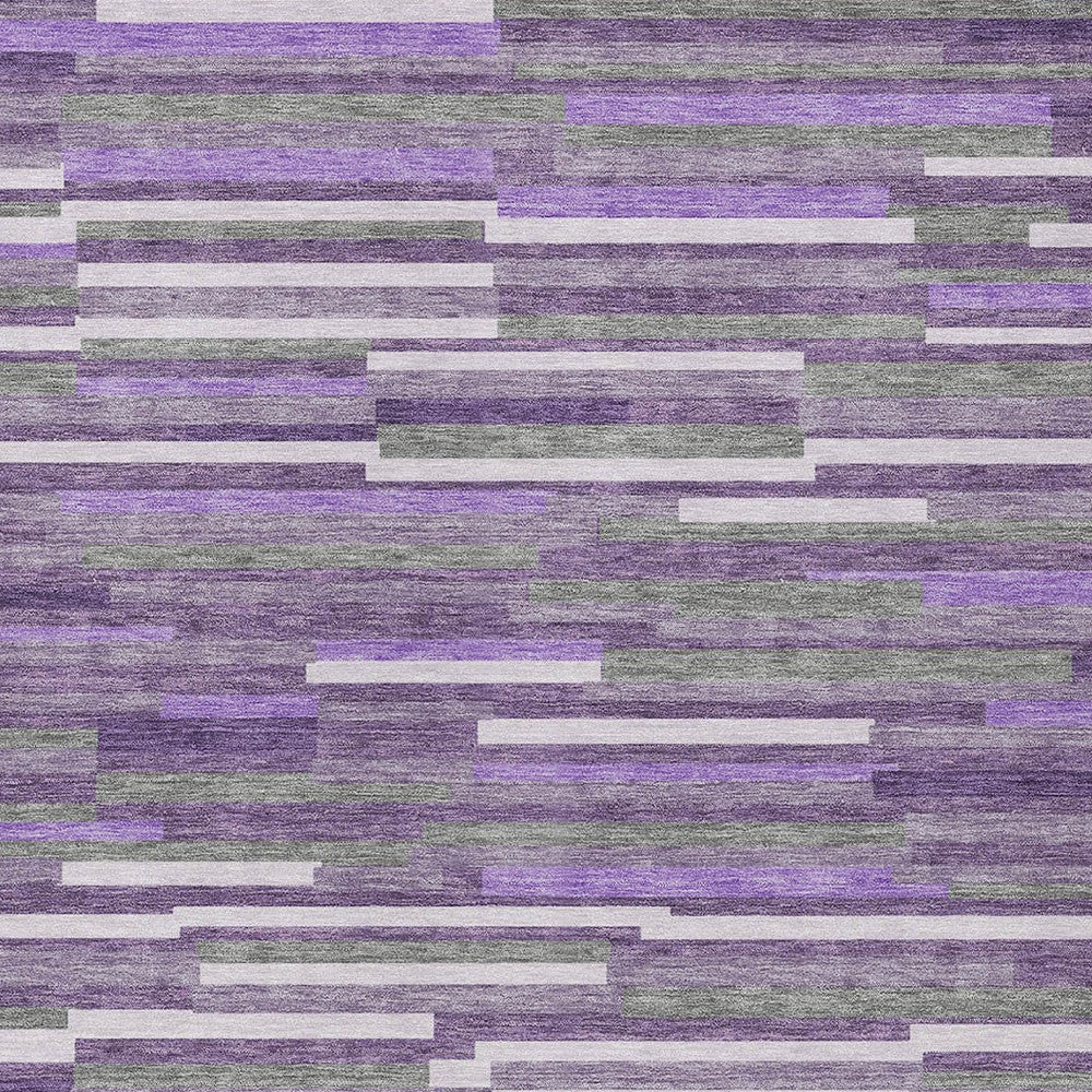 Tabselect Home Line 5' X 8' Purple And Gray Striped Washable Indoor Outdoor Area Rug