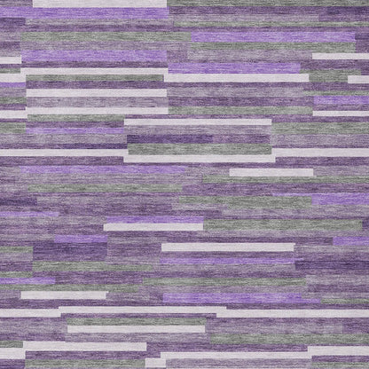 Tabselect Home Line 5' X 8' Purple And Gray Striped Washable Indoor Outdoor Area Rug