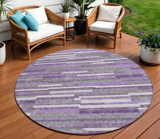 Tabselect Home Line 8' Purple And Gray Round Striped Washable Indoor Outdoor Area Rug