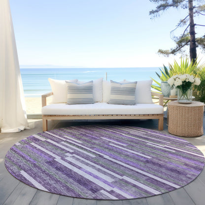 Tabselect Home Line 8' Purple And Gray Round Striped Washable Indoor Outdoor Area Rug