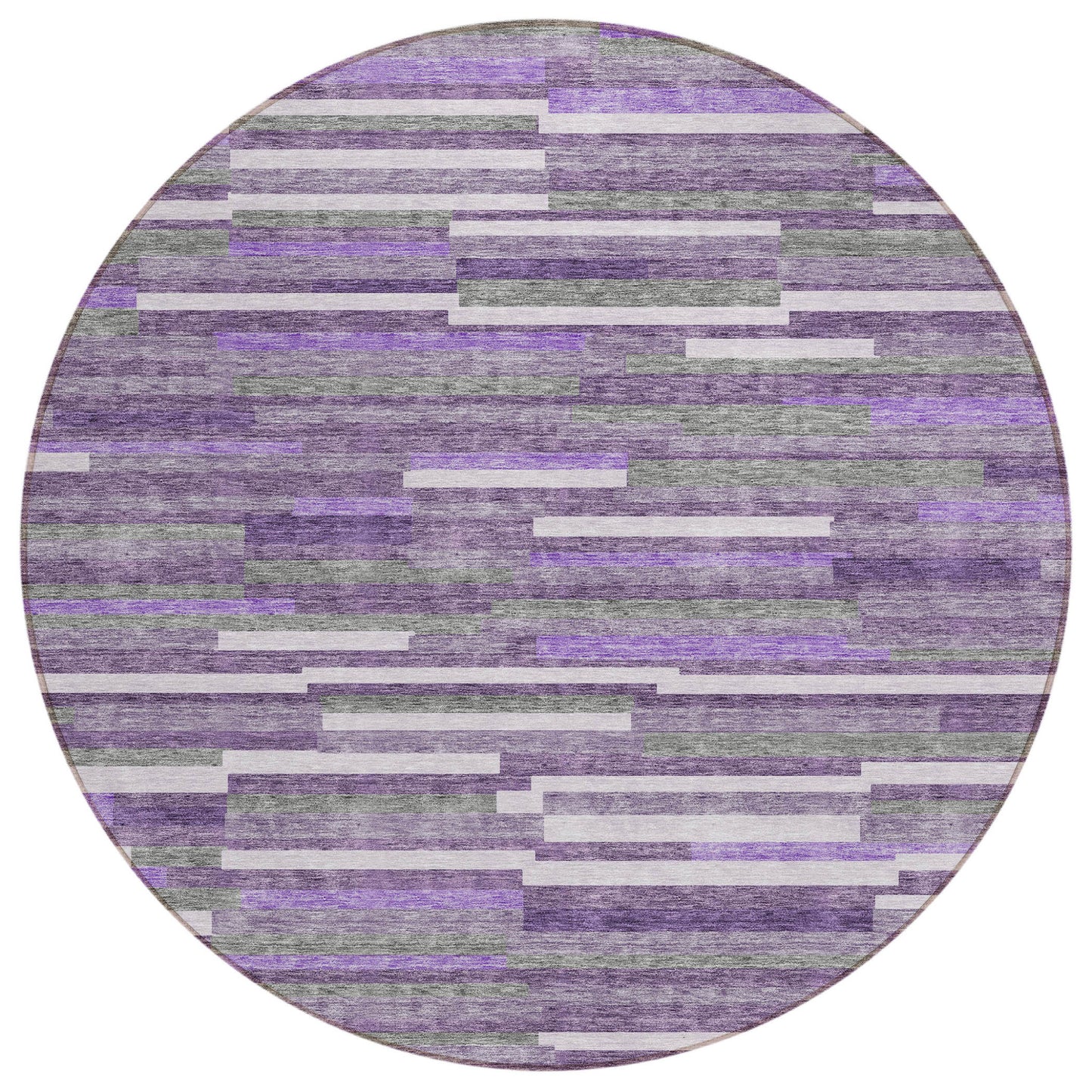 Tabselect Home Line 8' Purple And Gray Round Striped Washable Indoor Outdoor Area Rug