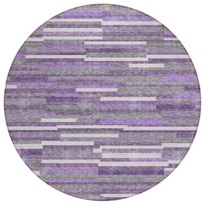 Tabselect Home Line 8' Purple And Gray Round Striped Washable Indoor Outdoor Area Rug