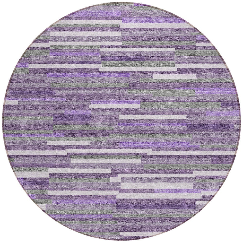 Tabselect Home Line 8' Purple And Gray Round Striped Washable Indoor Outdoor Area Rug
