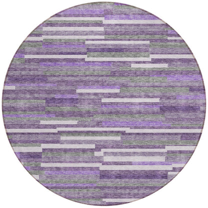 Tabselect Home Line 8' Purple And Gray Round Striped Washable Indoor Outdoor Area Rug