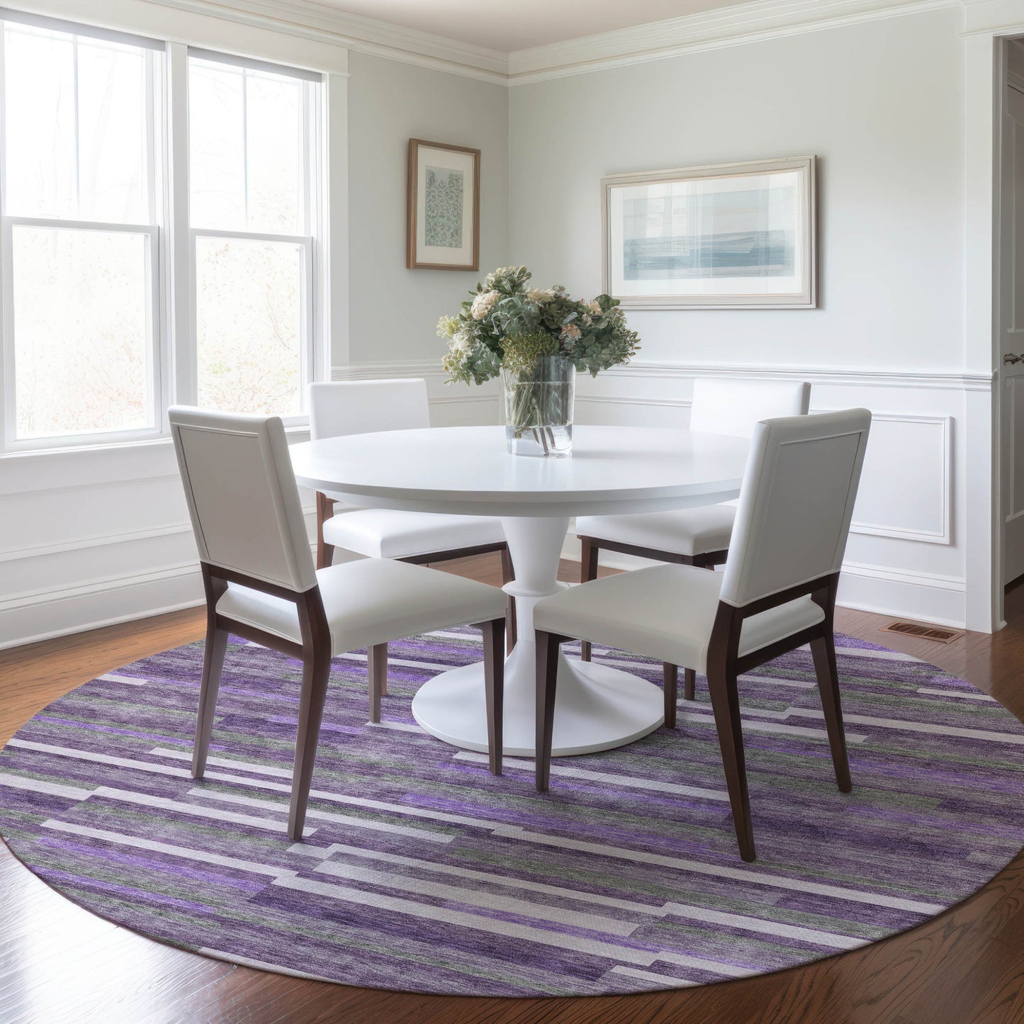 Tabselect Home Line 8' Purple And Gray Round Striped Washable Indoor Outdoor Area Rug