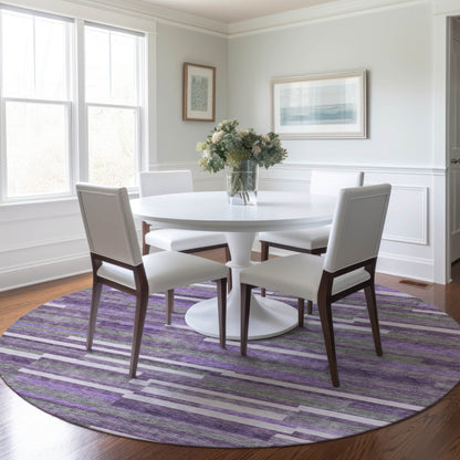 Tabselect Home Line 8' Purple And Gray Round Striped Washable Indoor Outdoor Area Rug